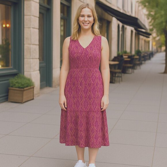 Lauren Ralph Lauren Dress Size 10 Purple Geometric Midi - Picture 2 of 10